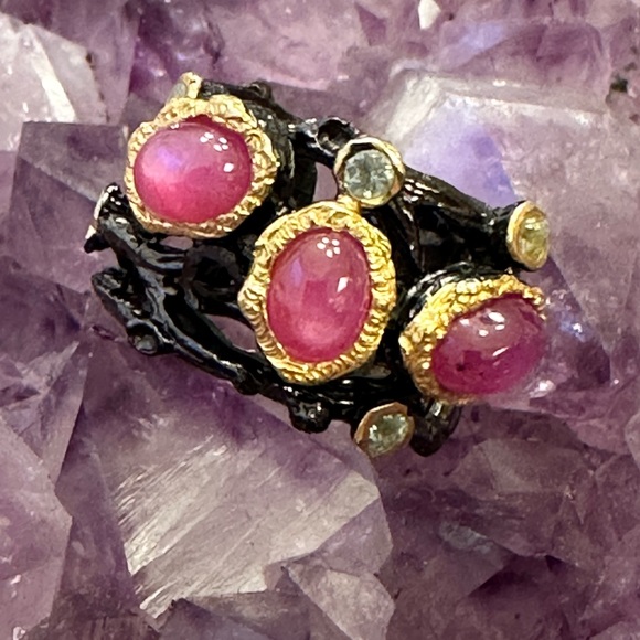 Star Ruby blackened 925 sterling silver band ring - Picture 5 of 9